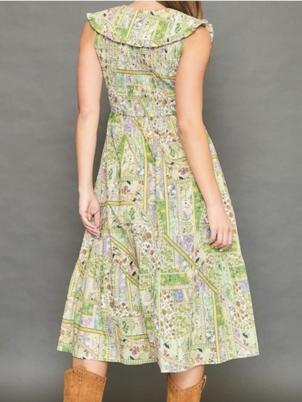 Boho Patchwork Ruffle Maxi Dress - Picture 4 of 7